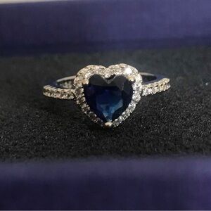 Heart-Shaped Blue Sapphire and Sterling Silver Ring